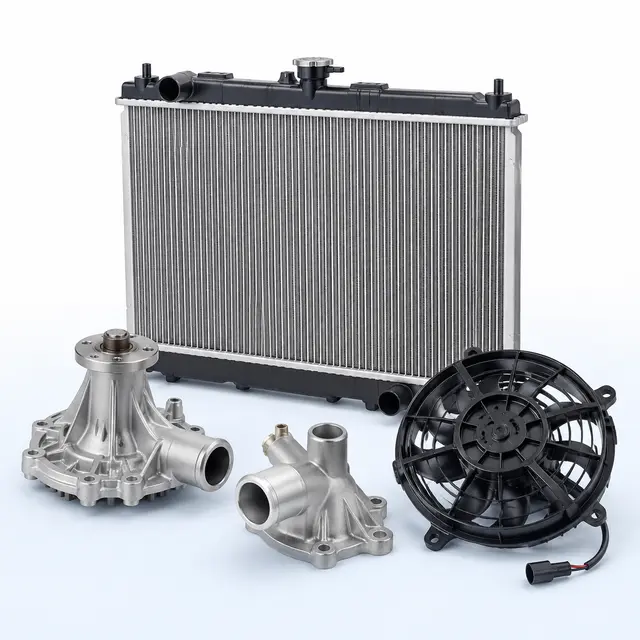 Radiator, water pump, thermostat housing and cooling fan