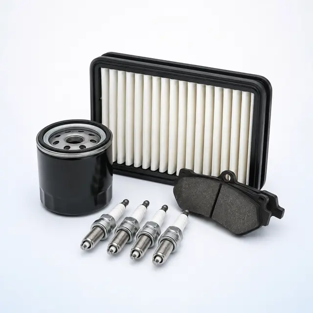 Oil filter, air filter, spark plugs and brake pads